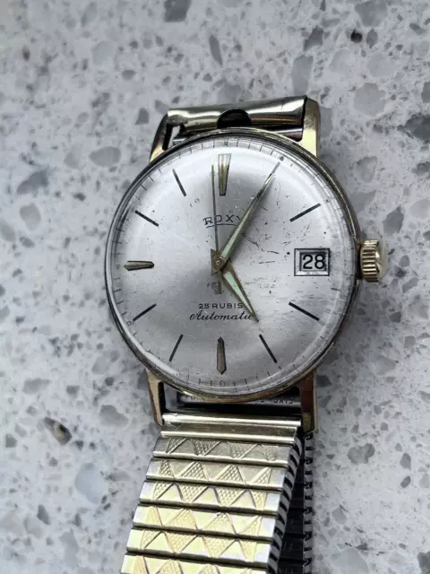 Vergoldete mit 585er Gold, vintage Automatik Uhr  Roxy, Armbanduhr, Herrenuhr