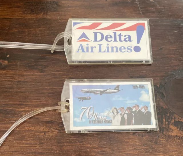 Vintage Lot of 2 Different DELTA Airlines Luggage Tags 4” Employee Owned