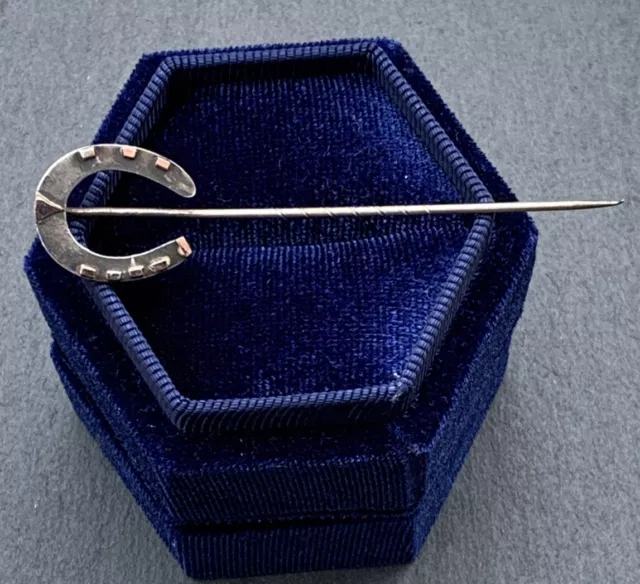 Victorian Stirling Silver And White Gold Overlay Horseshoe Stick Pin Brooch.
