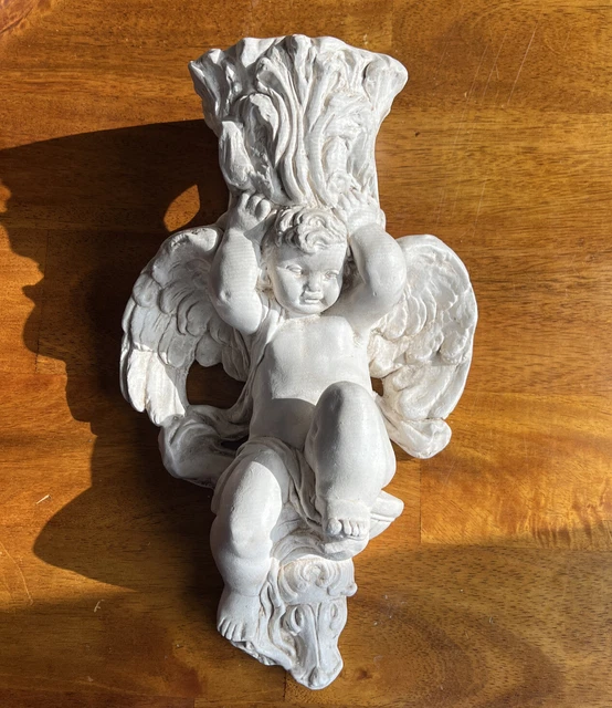 Fleur de lis Wall Sconce Angel Cherub Curtain Rod Holder Antique set of 4 2