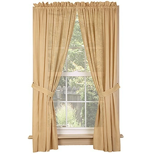 Country House Tan Window Panels with tiebacks - Sheer
