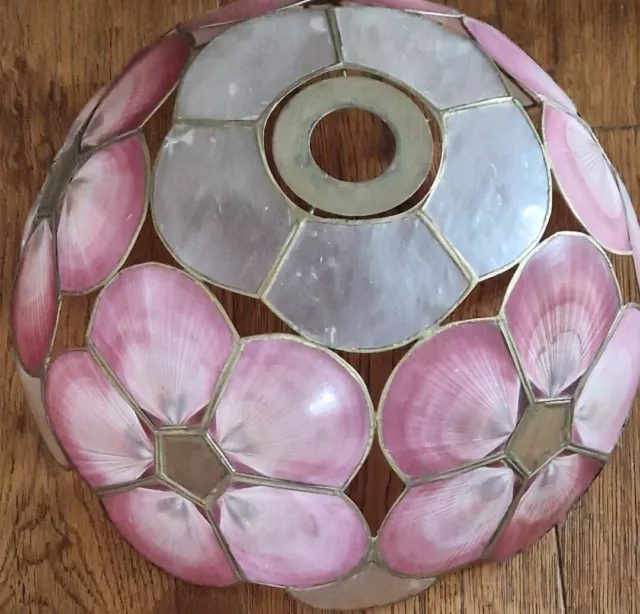 Art Déco Vintage Large Capiz Shell Luce Soffitto Ombra Petali Rosa Fiore