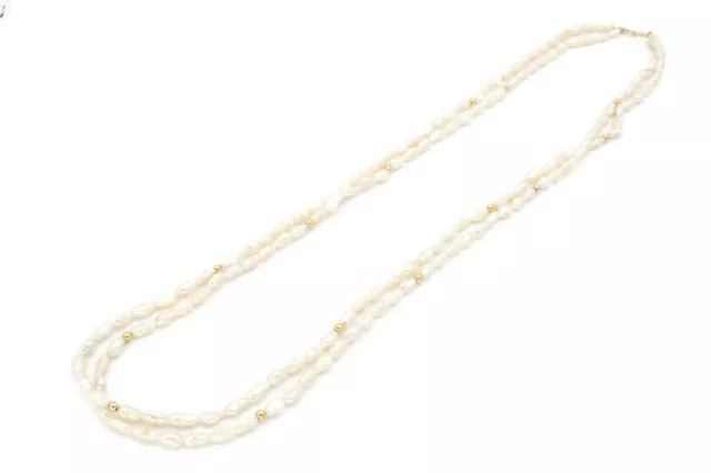 14k Yellow Gold Freshwater Pearl 2 Strand Bead Necklace 24"