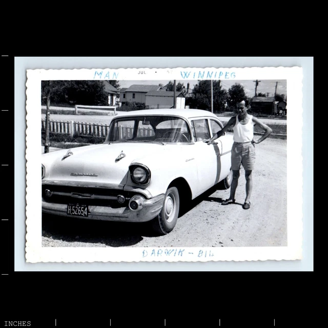 Old Vintage Photo MAN BY CHEVROLET CLASSIC CAR 1957 MANITOBA WINNIPEG CANADA