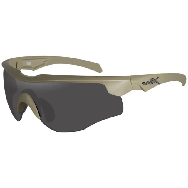 Wiley X WX Rogue COMM Sunglasses Smoke Grey Clear Light Rust Lenses Tan Frame