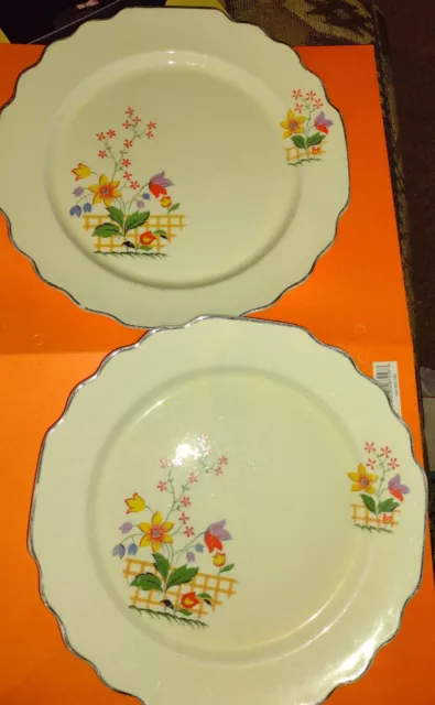 Lido WS George Canarytone Vintage Gaylea Yellow Fence 2 Dinner Plates 013A VGC