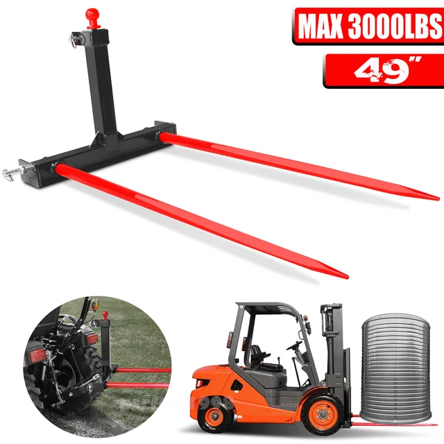 Category1 Tractors 3 Point Trailer Hitch Quick Attach 49” Hay Bale Spear 3000LBS