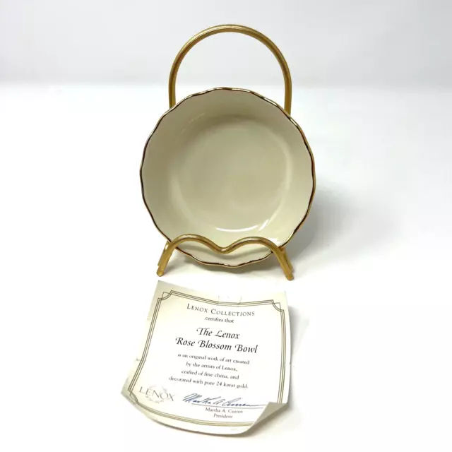 Lenox Embossed Rose Blossom Pattern Candy Dish Nut Bowl Ivory with 24K Gold Trim