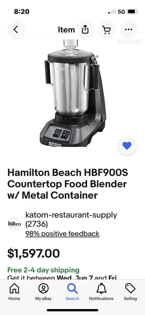 Hamilton Beach HBF900S Countertop Food Blender w/ Metal Container