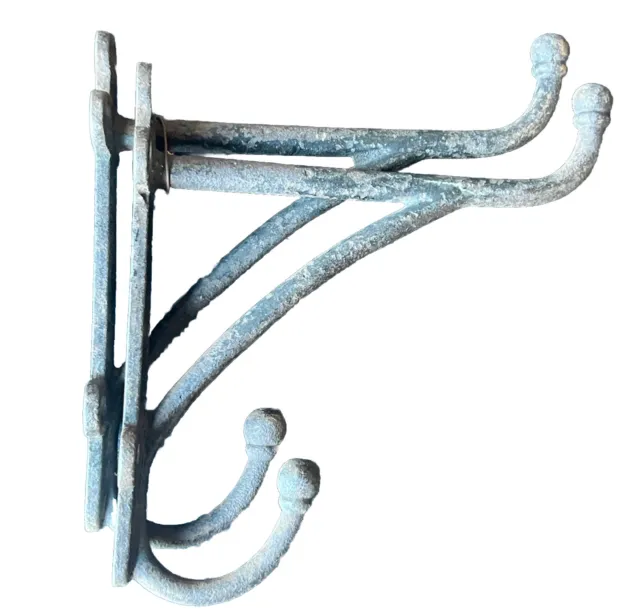 Victorian FORGED Cast IRON BLACKSMITH HOOK Kitchen Rack Wall Hanger Pair Large