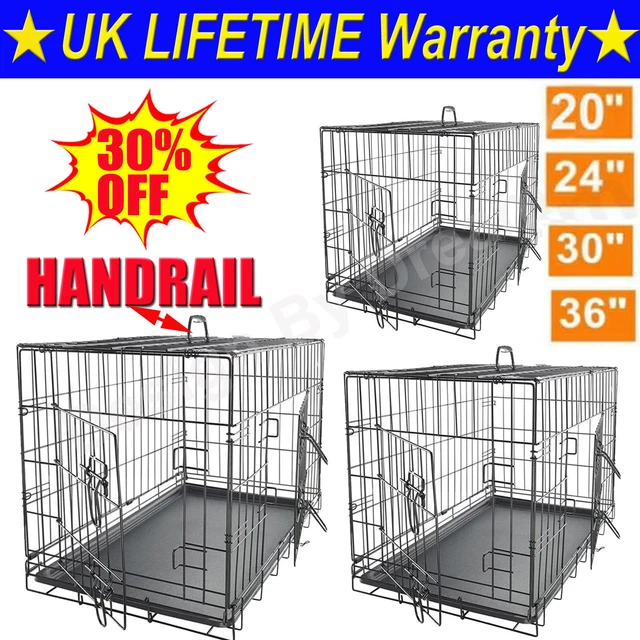 Dog Cage Puppy Pet Crate Carrier - Small Medium Large S M L XL XXL Metal - Black