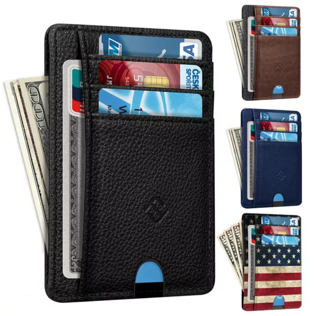 Mens RFID Blocking Leather Minimalist Small Wallet Credit Card Slots Holder