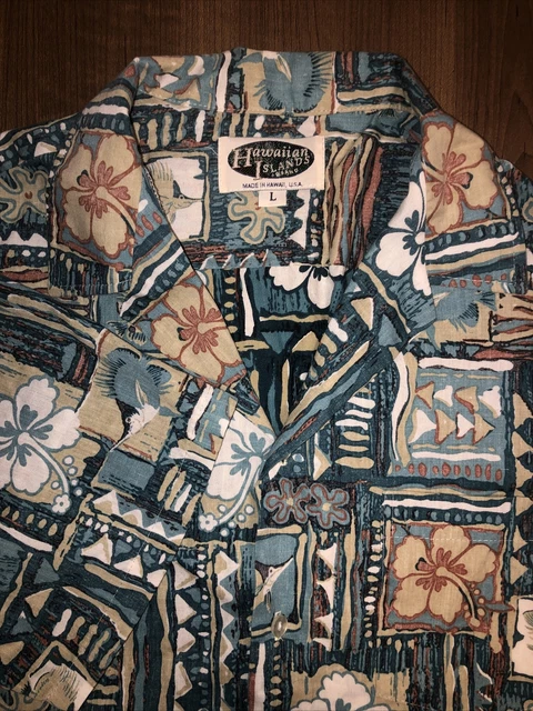 Hawaiian Islands Brand Button Up Shirt - Large Summer Short Sleeve Fish Sea