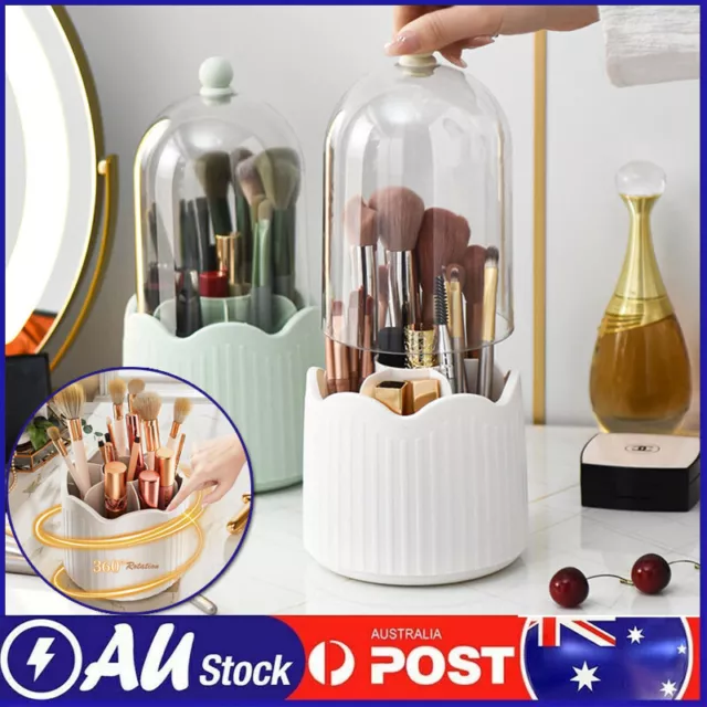 360° Rotating Makeup Brush Holder With Lid Luxury Cosmetic Organizer Storage Box