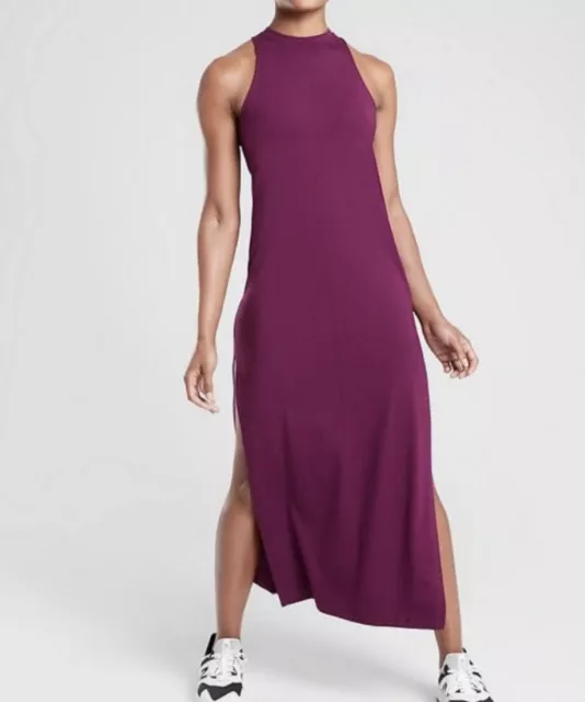 Athleta Dress Womens Small Petite Purple Destination Maxi Knit Tank Side Slits