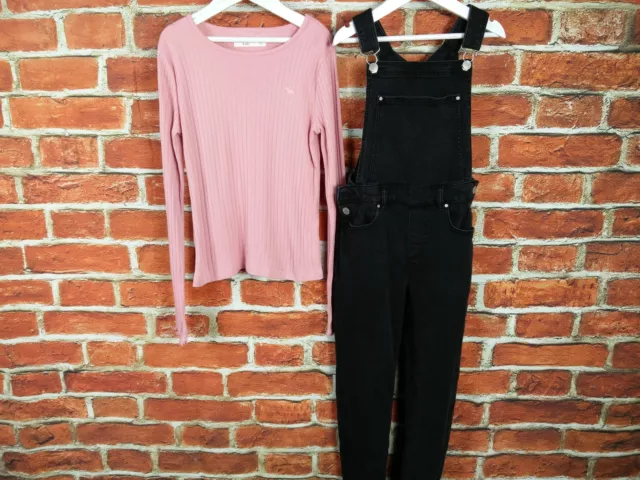 Girl Bundle Age 11-12 Years Abercrombie H&M Denim Dungaree Long Sleeve Tee 152Cm