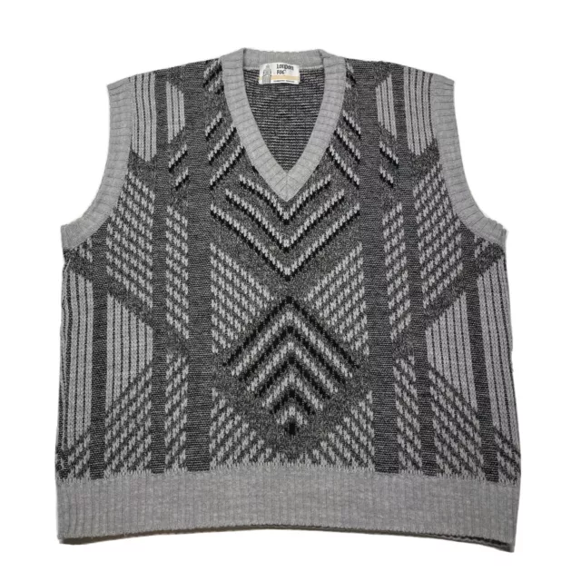 VINTAGE LONDON FOG Sweater Vest Mens XL Gray Argyle Pullover Wool Blend ...