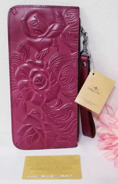 NWT PATRICIA NASH St Croce FLORAL TOOLED LEATHER MAGENTA  WRISTLET WALLET CLUTCH