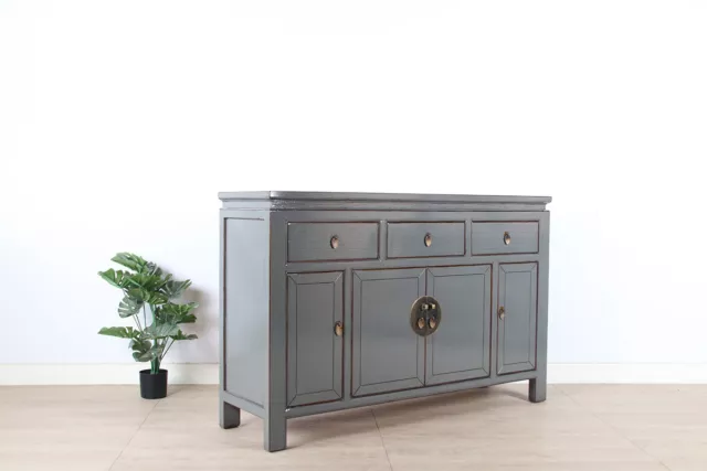 chinesisches Sideboard Fernsehtisch Kommode 4 Türen 3 Schub grau #M-SID-A73G