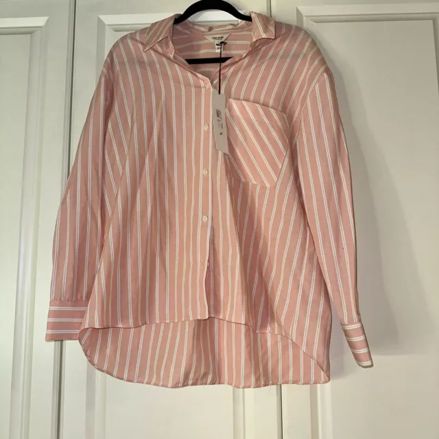 Pink & White Striped Shirt River Island Size 14 Bnwt