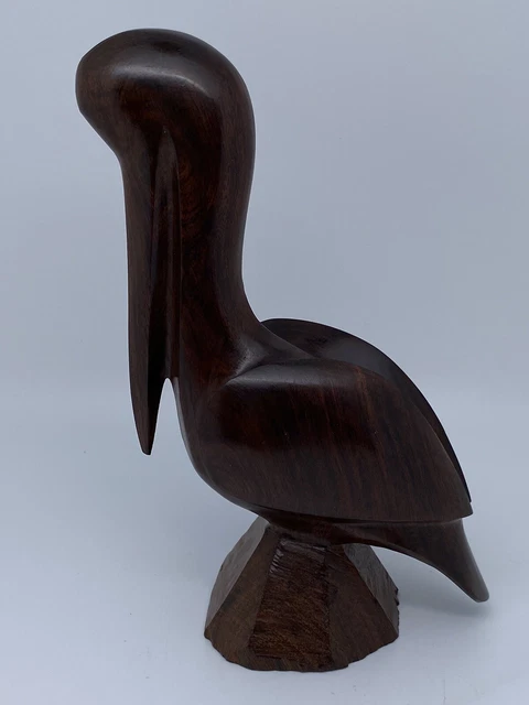 Carved Wood Pelican 7" Dark Wood, Seaside collectible