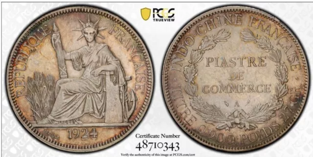 French Indo-China Indochine 1924-A Silver Piastre PCGS AU53