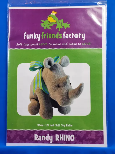 Patrón de costura Funky Friends Factory RANDY RHINO para rinoceronte de relleno suave de 13