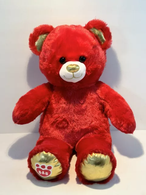 Build A Bear Red Teddy Bear Gold Trim Rare 16" Great Condition Valentine's Day