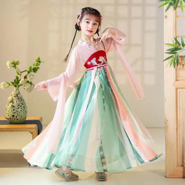 Bambino Ragazze Cinese Antico Ricamato Hanfu Abito Principessa Ttang Fairy Danza 4
