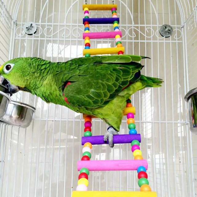 Parrots Climbing Ladder Wooden Colorful Bead Swing Bridge Bird Cage Hanging Toys