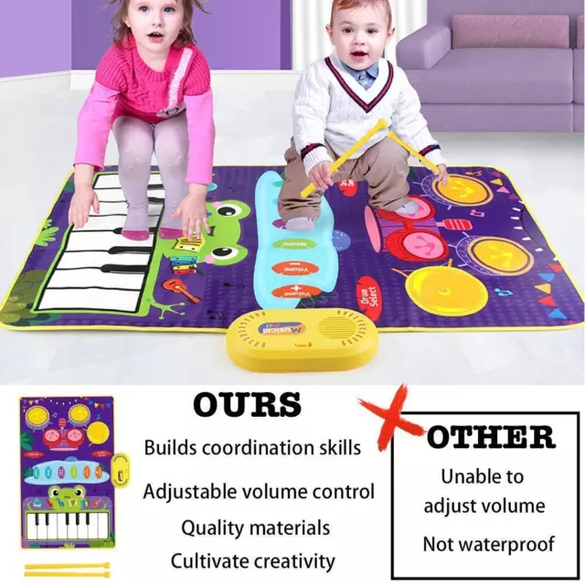 Baby 2 in 1 Musical Mats-Piano Keyboard & Drum For Toddlers-Early Education I4Q7 3