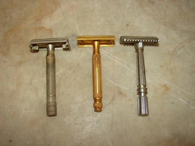 3 Vintage Safety Razors 2 Gillette 1 Gem Micromatic - 3 For 1 Bid - Used