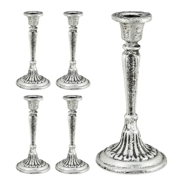 5x Portacandele singolo antico shabby chic candelabro supporto candele argentato