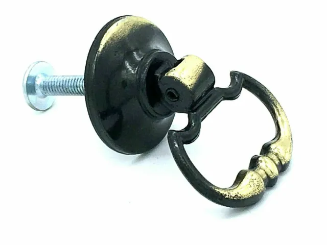 1 x SHIELD DROP HANDLES 30mm antique brass knobs drawer pull cupboard knob (380)