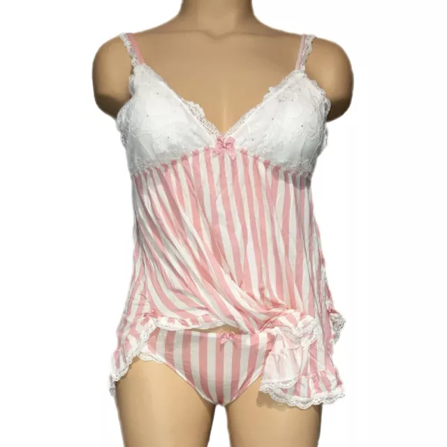 Victorias Secret Pink White Stripe Modal 2 Pc Cami Shorts Set Pajama NWT M S