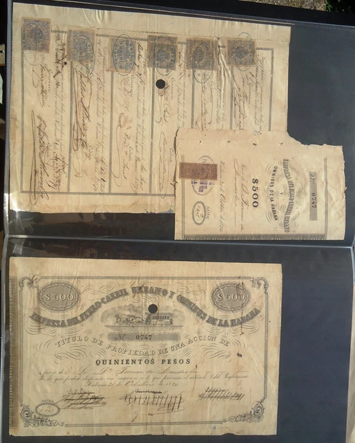 CARIBBEAN PUERTO RICO SPAIN 1876 RAILROAD STOCK CERTIFICATE 500 Pesos