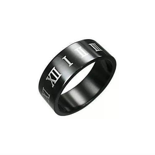 Bague Anneau De Luxe Homme Femme Ado Acier Noir Neuve Chiffres Romains I V X