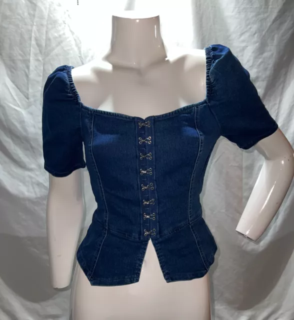 Denim Blvd Los Angeles Corset Denim Top ~ Off the Shoulder