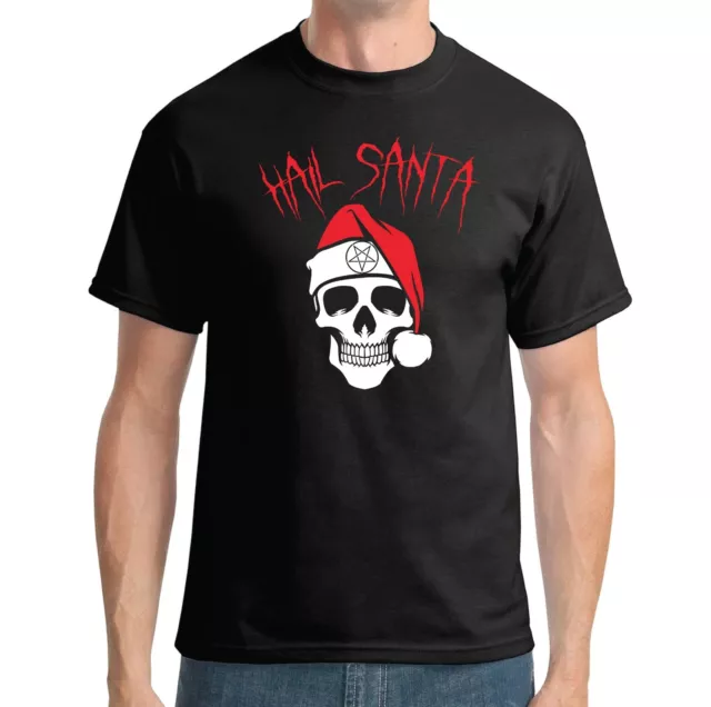 Hail Santa T-Shirt - Christmas Skull Funny Joke Satan Rock Biker Xmas Secret