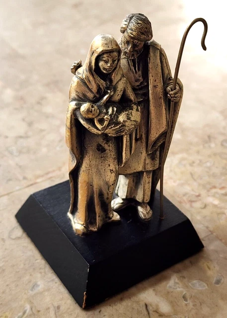Holy Family Tabletop Figurine Statue Catholic Mary & Joseph Pewter Paperweight