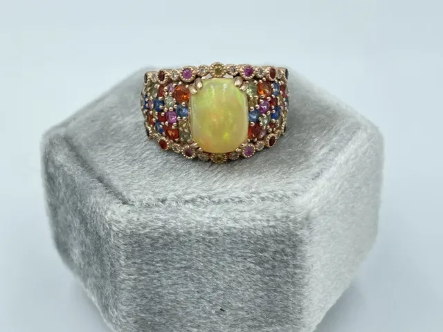 LeVian 14K Rose Gold Opal Multi Color Rainbow Topaz Diamond Ring