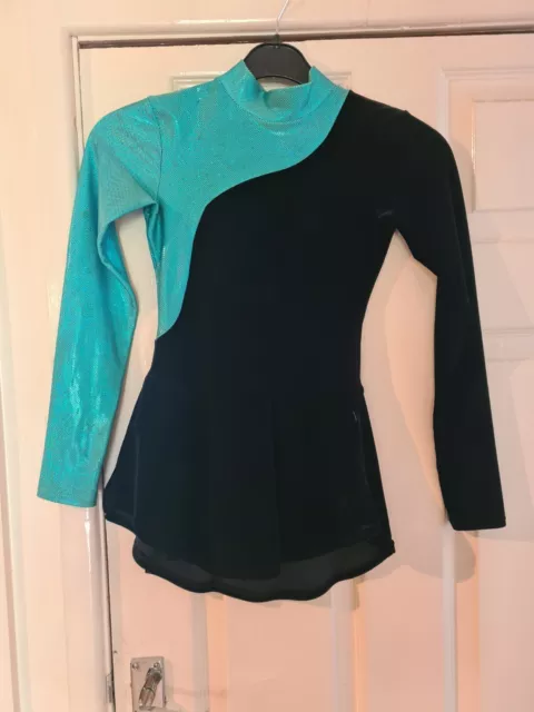 Mondor Striking Black/Turquoise Ice Skating Dress Built In Knickers Age 12-14