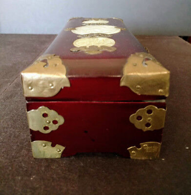 ASIAN Redwood Box Jade w-Brass Embellishments, Original Lock & Key Satin 3