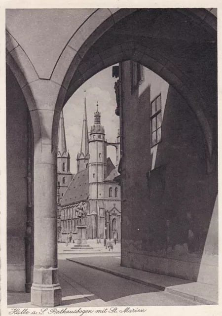 "Halle a. S. Rathausbogen mit St. Marien" - alte Ansichtskarte, 1942, echt gel.!