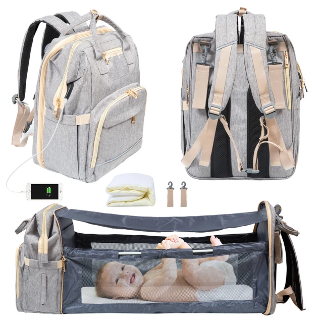 Diaper Bag Backpack with Foldable Baby Bed ,Portable Travel Bassinets for Babies 3