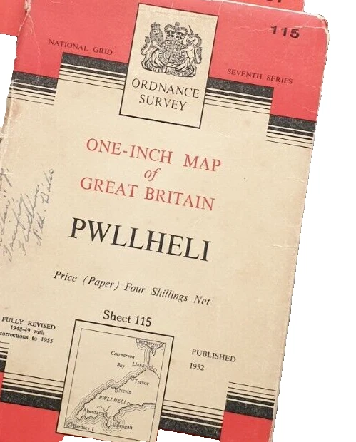 VINTAGE ONE INCH Ordnace survey Map 115 (PAPER)of Pwllheli 1952 ebay uk ...