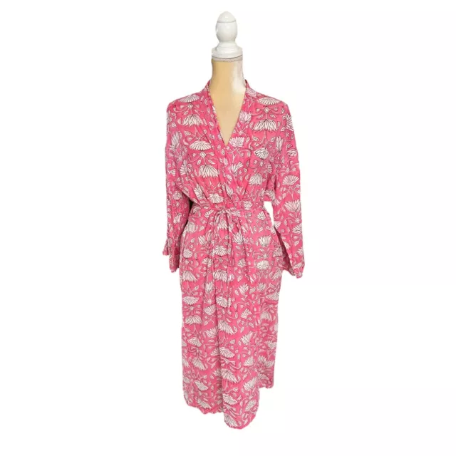 Bella Luna Luz Pink Cotton Robe One Size Floral Lotus Print