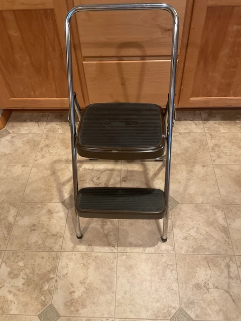 VTG 1960S COSCO Folding Two Step Stool Chrome & Brown Kitchen Utility ...
