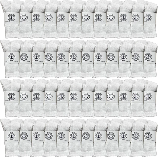 48 PK Yacht & Smith Kids Premium Cotton Crew Socks White Size 6-8 Boys Crew Sock