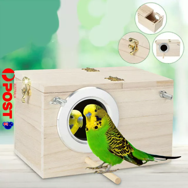 Birds Nest Box Lovebird House Wood Parakeet Budgie Cockatiel Breeding Nest AU B